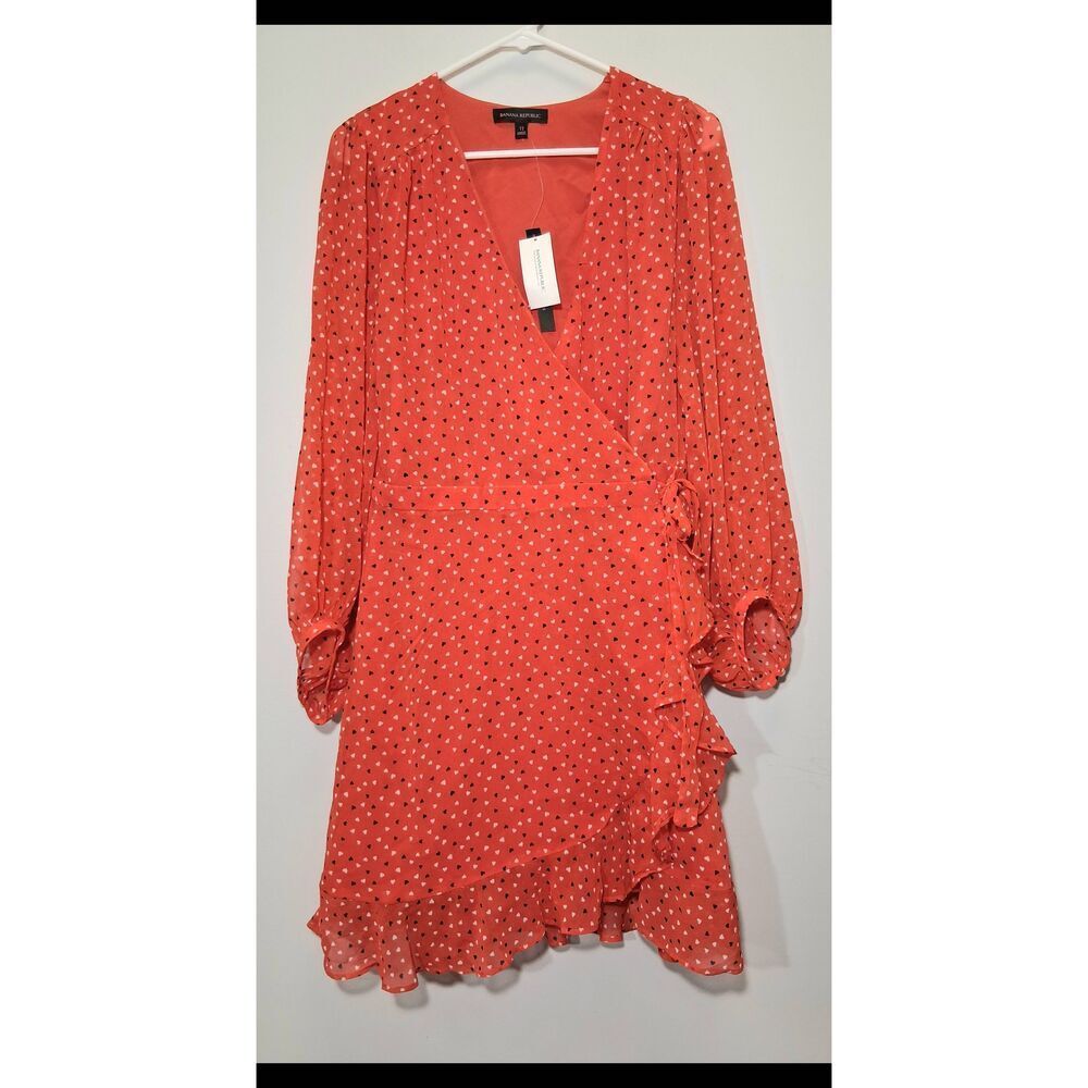 Banana Republic womens size 12 wrap tie dress red floral boho peasant